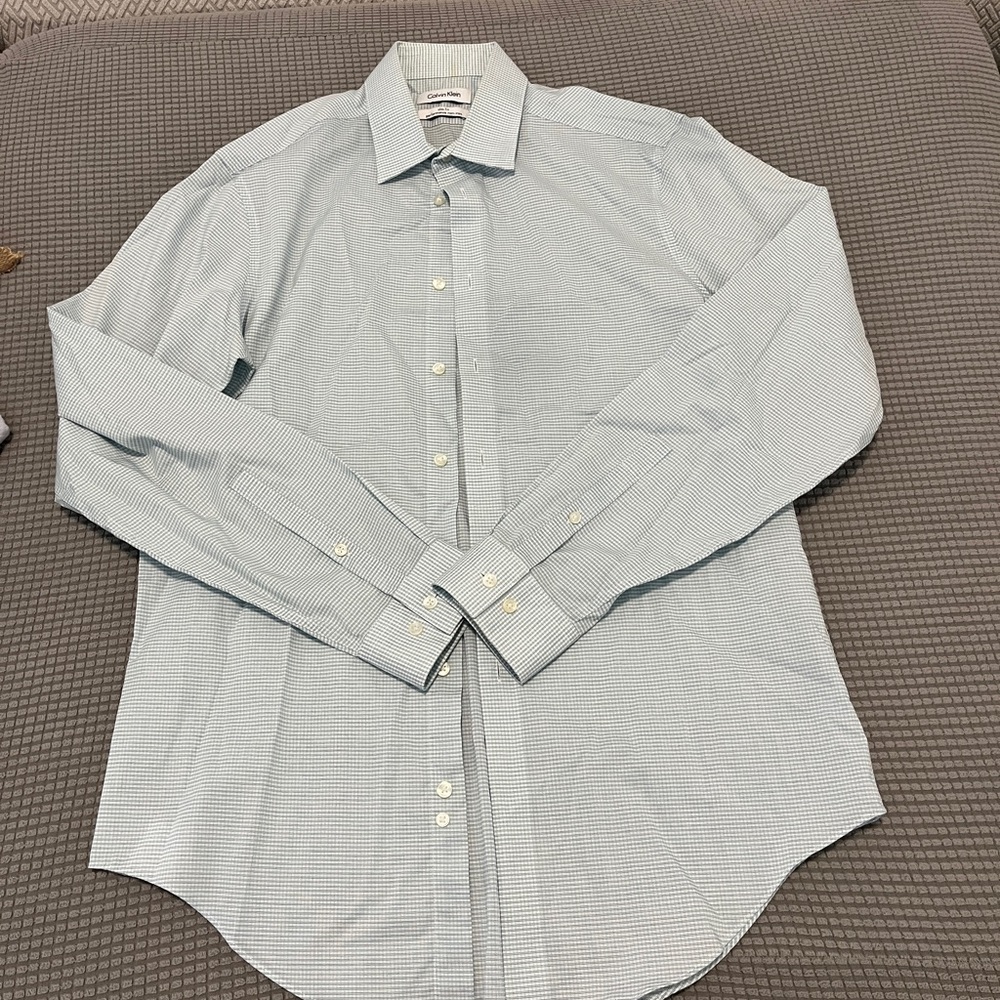 Calvin Klein Men's Blue Checkered Dress Shirt
